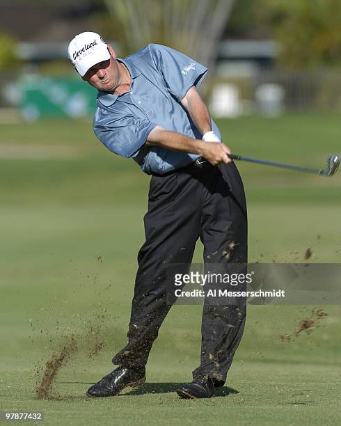 Harrison Frazar follows through on a fairway shot at Waialae Country Club Sunday, January 18, 2004 at the Sony Open in Hawaii. Frazar lost in a...