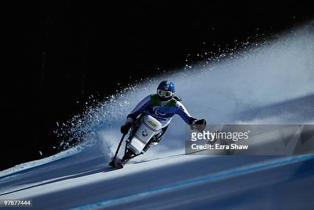 Daila Dameno of Italy competes in the Women's Sitting Super-G during Day 8 of the 2010 Vancouver Winter Paralympics at Whistler Creekside on March...