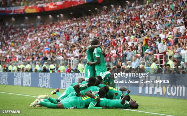 Senegal's M'Baye Niang is mobbed by team-mates as he scores his side's second goal of the game Poland v Senegal - FIFA World Cup 2018 - Group H -...