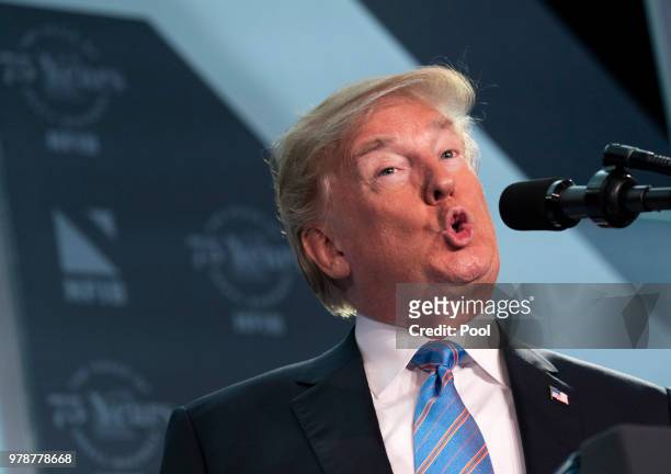President Donald Trump addresses the National Federation of Independent Businesses 75th Anniversary Celebration on June 19, 2018 in Washington, DC.