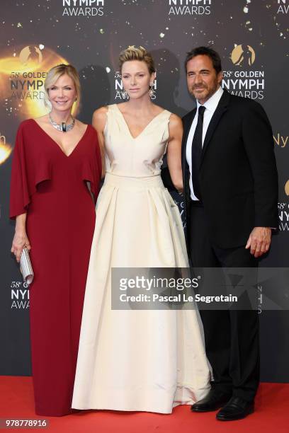 Katherine Kelly Lang, Princess Charlene of Monaco and Thorsten Kaye attend the closing ceremony and Golden Nymph awards of the 58th Monte Carlo TV...