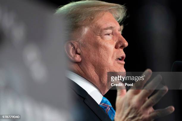 President Donald Trump addresses the National Federation of Independent Businesses 75th Anniversary Celebration on June 19, 2018 in Washington, DC.