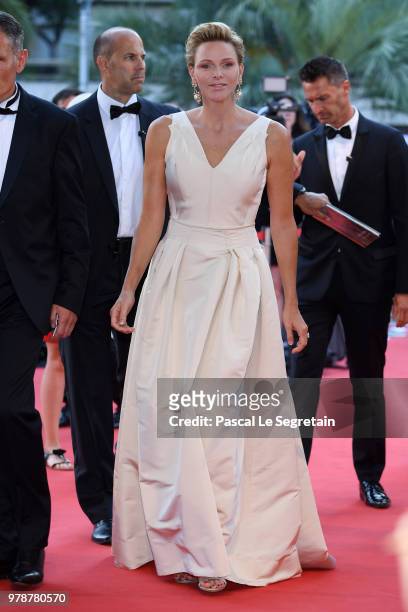 Princess Charlene of Monaco attends the closing ceremony and Golden Nymph awards of the 58th Monte Carlo TV Festival on June 19, 2018 in Monte-Carlo,...