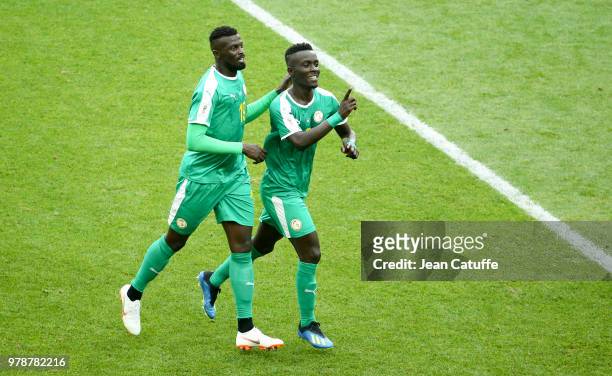 Idrissa Gueye of Senegal celebrates with M'Baye Niang the first goal of Senegal during the 2018 FIFA World Cup Russia group H match between Poland...
