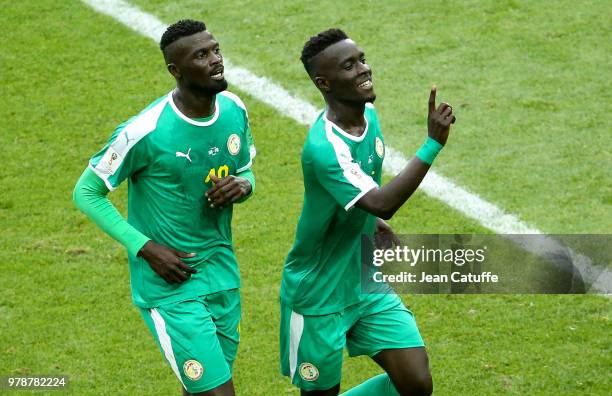 Idrissa Gueye of Senegal celebrates with M'Baye Niang the first goal of Senegal during the 2018 FIFA World Cup Russia group H match between Poland...