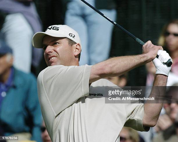 Kevin Sutherland tees off at the first hole at Torrey Pines Golf Course, site of the Buick Invitational, during second-round play February 13, 2004.