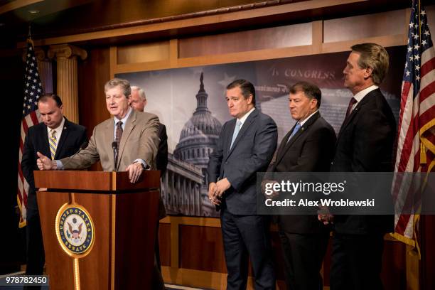 Sen. John Kennedy speaks alongside Sen. Mike Lee , Sen. Ted Cruz , Sen. Mike Rounds , Sen. David Purdue , at the U.S. Capitol at a news conference on...