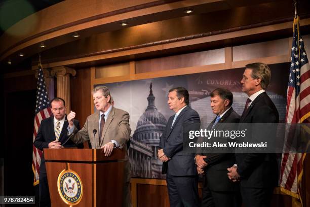 Sen. John Kennedy speaks alongside Sen. Mike Lee , Sen. Ted Cruz , Sen. Mike Rounds , Sen. David Purdue , at the U.S. Capitol at a news conference on...