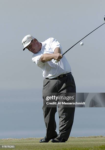 Hal Sutton tees off at Torrey Pines Golf Course, site of the Buick Invitational, during second-round play February 13, 2004.