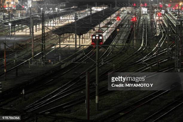 mojikou station in the night - miyamoto y stock pictures, royalty-free photos & images