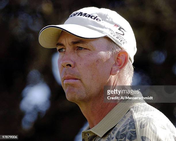 Tom Lehman waits on the third tee at Torrey Pines Golf Course, site of the Buick Invitational, during final-round play February 15, 2004.