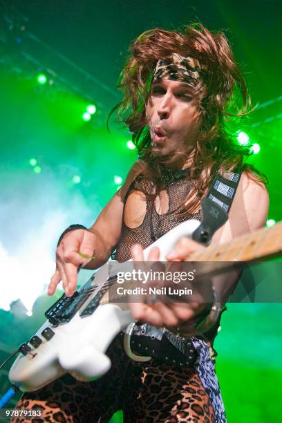 Satchel of Steel Panther performs on stage at Brixton Academy on March 19, 2010 in London, England.