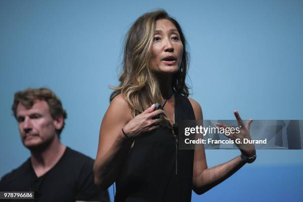 Carla Serrano speaks during the 'Marcel. One Year Later: AI, Creativity and the Future of Our Industry' session at the Cannes Lions Festival 2018 on...