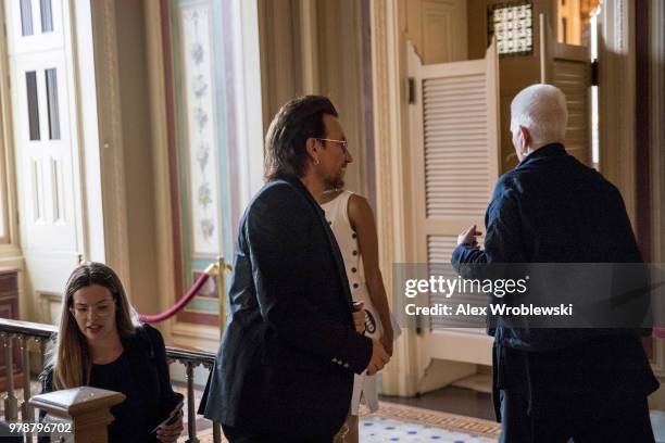 Bono of U2 walks through at the U.S. Capitol on June 19, 2018. Bono is Washington to meet with lawmakers.