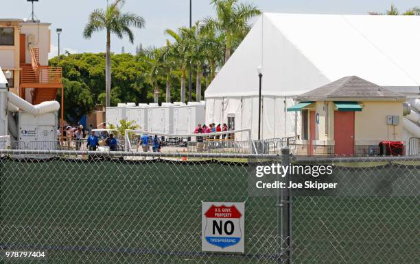 Buildings and air conditioned tents are shown in the Homestead Temporary Shelter For Unaccompanied Children on June 19, 2018 in Homestead, Florida....