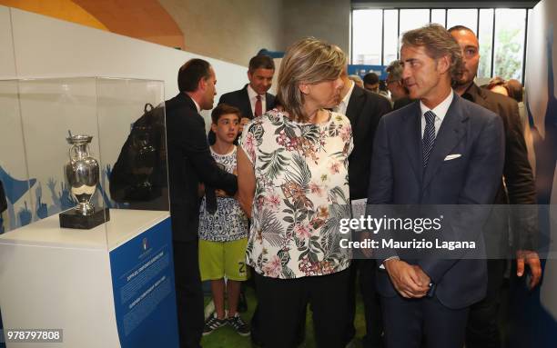 Head coach of Italy Roberto Mancini with Women's coach Milena Bertolini during the FIGC 120 Years Exhibition on June 19, 2018 in Matera, Italy.