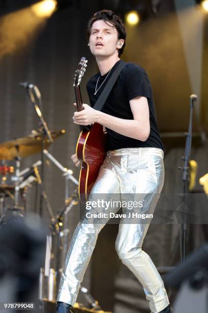 James Bay performs live on stage during the 'No Filter' tour at Twickenham Stadium on June 19, 2018 in London, England.