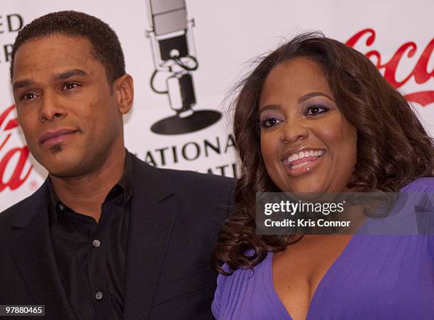 Maxwell and Sherri Sheppard pose for photographers during the 26th NABOB Annual Communications Awards Dinner at the Omni Shoreham Hotel on March 19,...