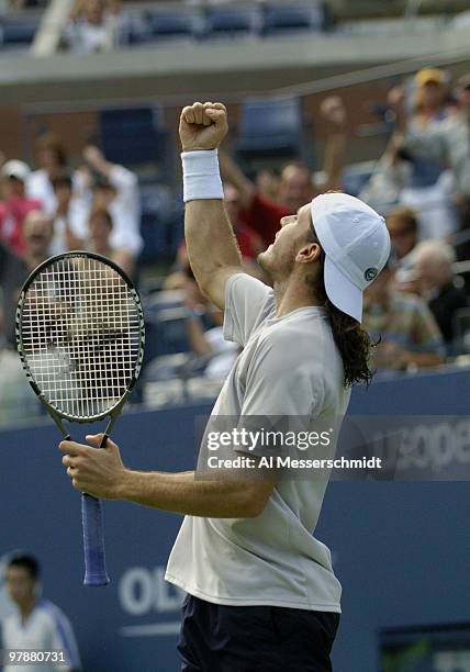 Tommy Haas loses to Lleyton Hewitt in the quarter finals of the men's singles September 9, 2004 at the 2004 US Open in New York.