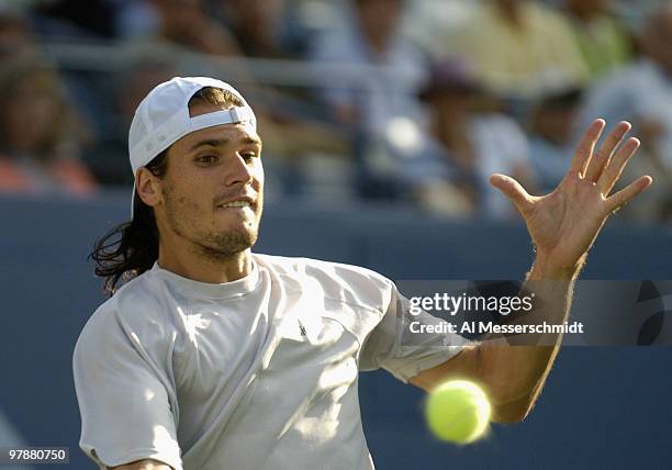 Tommy Haas loses to Lleyton Hewitt in the quarter finals of the men's singles September 9, 2004 at the 2004 US Open in New York.