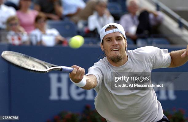 Tommy Haas loses to Lleyton Hewitt in the quarter finals of the men's singles September 9, 2004 at the 2004 US Open in New York.