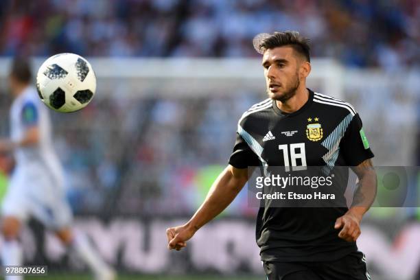 Eduardo Salvio of Argentina in action during the 2018 FIFA World Cup Russia group D match between Argentina and Iceland at Spartak Stadium on June...