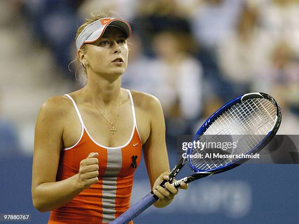 Maria Sharapova competes in a quarter final mixed doubles match September 6, 2004 at the 2004 US Open in New York. Sharapova and partner Max Mirnyi...