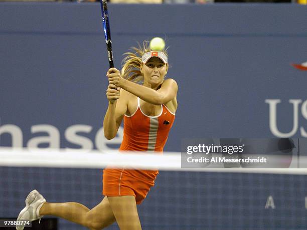 Maria Sharapova competes in a quarter final mixed doubles match September 6, 2004 at the 2004 US Open in New York. Sharapova and partner Max Mirnyi...