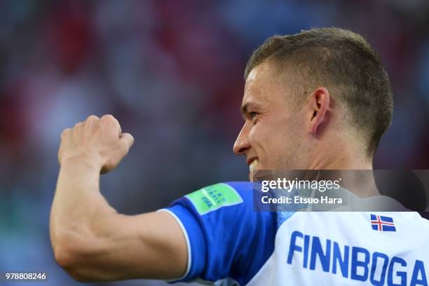 Alfred Finnbogason of Iceland celebrates after the 2018 FIFA World Cup Russia group D match between Argentina and Iceland at Spartak Stadium on June...