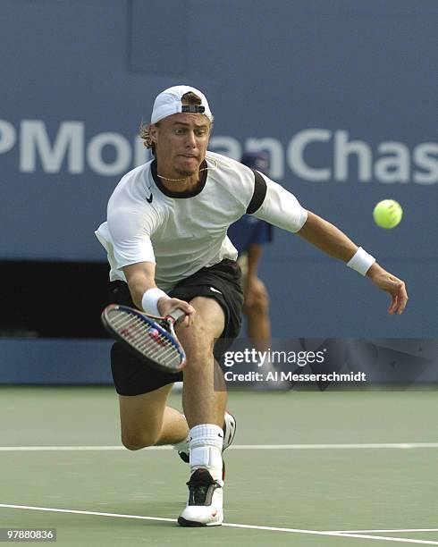 Lleyton Hewitt defeats Tommy Haas in the quarter finals of the men's singles September 9, 2004 at the 2004 US Open in New York.