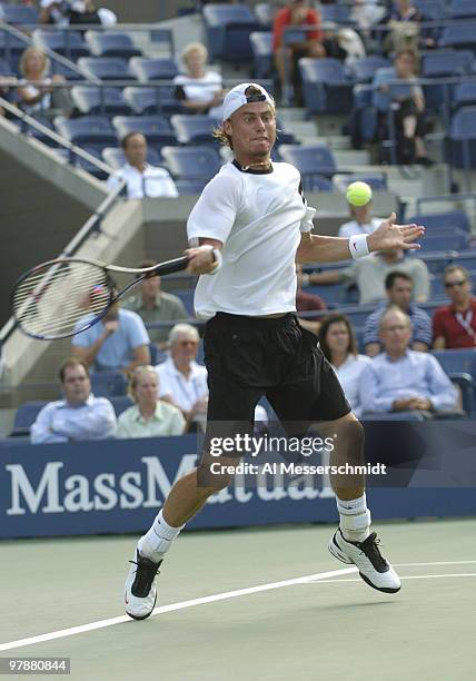 Lleyton Hewitt defeats Tommy Haas in the quarter finals of the men's singles September 9, 2004 at the 2004 US Open in New York.