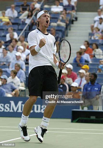 Lleyton Hewitt defeats Tommy Haas in the quarter finals of the men's singles September 9, 2004 at the 2004 US Open in New York.