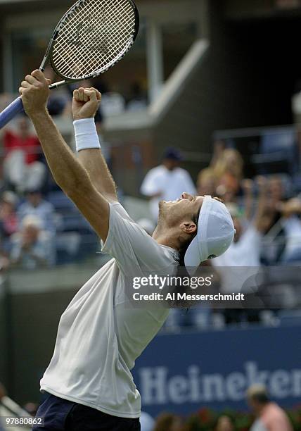 Tommy Haas loses to Lleyton Hewitt in the quarter finals of the men's singles September 9, 2004 at the 2004 US Open in New York.