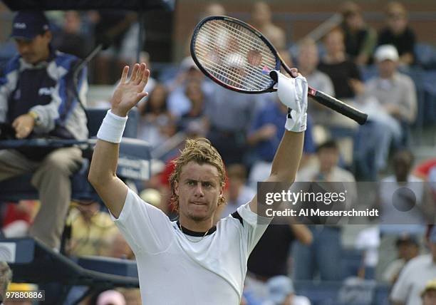 Lleyton Hewitt defeats Tommy Haas in the quarter finals of the men's singles September 9, 2004 at the 2004 US Open in New York.