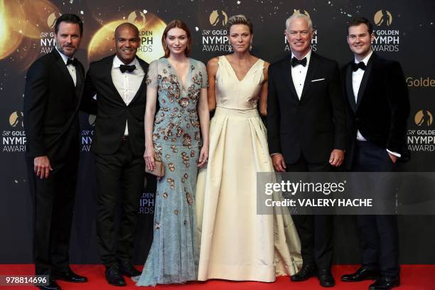 Charles Esten, Amaury Nolasco, Eleanor Tomlinson, Princess Charlene of Monaco, Neal McDonough and Justin Prentice pose during the closing ceremony of...