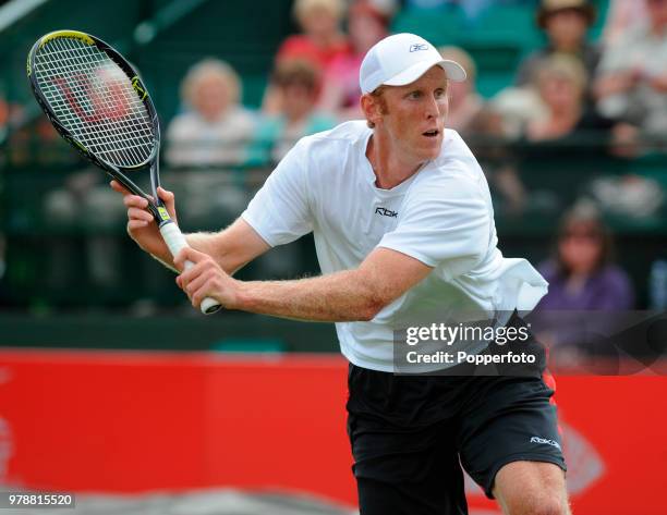 Chris Guccione of Australia in action during the Nottingham Open tennis tournament at the Nottingham Tennis Centre in Nottingham, England on June 18,...