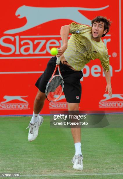Marin Cilic of Croatia in action against Alex Bogdanovic of Great Britain during their Singles Second Round match in the Nottingham Open tennis...