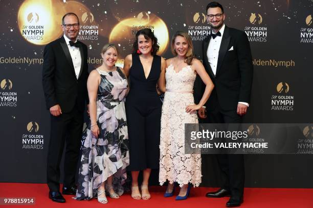 Thomas Moore, Katherine Child, Victoria Seabrook, Helen-Ann Smith and Christopher Pearson pose during the closing ceremony of the 58th Monte-Carlo...
