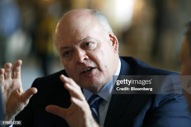 Jim Hackett, president and chief executive officer of Ford Motor Co., speaks during an event at the Michigan Central Station in the Corktown...