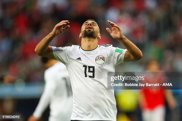 Abdalla Said of Egypt reacts during the 2018 FIFA World Cup Russia group A match between Russia and Egypt at Saint Petersburg Stadium on June 19,...