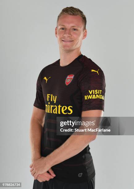 Arsenal unveil new signing Bernd Leno at London Colney on June 19, 2018 in St Albans, England.