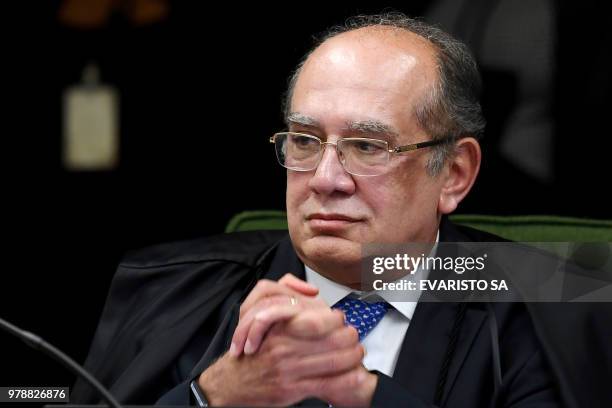 Brazilian Supreme Court judge Gilmar Mendes attends the trial of senator and Workers' Party president Gleisi Hoffmann for corruption and money...