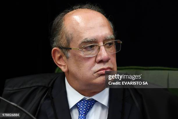 Brazilian Supreme Court judge Gilmar Mendes attends the trial of senator and Workers' Party president Gleisi Hoffmann for corruption and money...