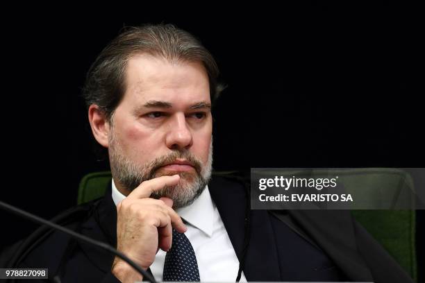 Brazilian Supreme Court judge Dias Toffoli attends the trial of senator and Workers' Party president Gleisi Hoffmann for corruption and money...