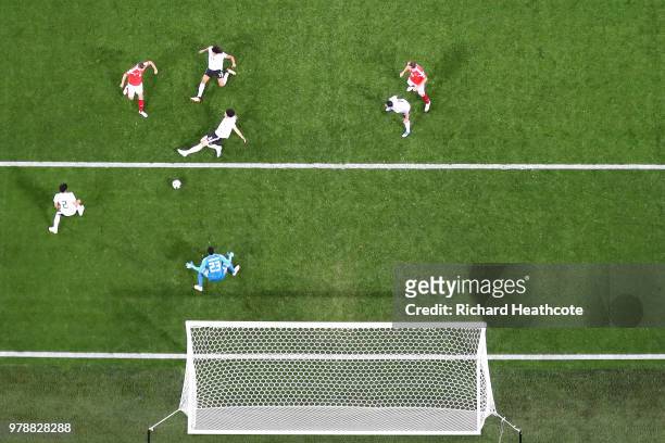 Denis Cheryshev of Russia scores his team's second goal during the 2018 FIFA World Cup Russia group A match between Russia and Egypt at Saint...