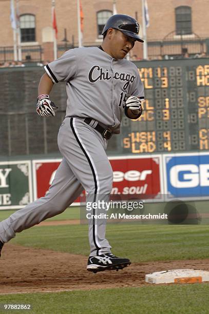 Chicago White Sox second baseman Tadahito Iguchi circles the bases after a home run against the Baltimore Orioles July 29, 2006 in Baltimore. The Sox...