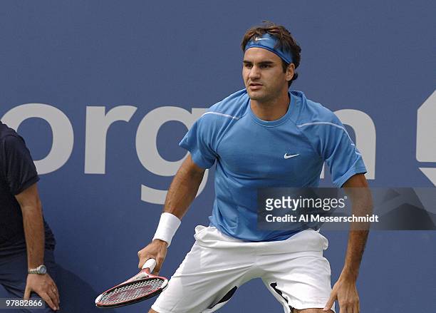 Roger Federer during his fourth round match against Marc Gicquel at the 2006 US Open at the USTA Billie Jean King National Tennis Center in Flushing...