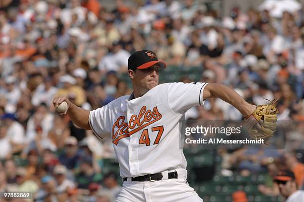 Baltimore Orioles rookie James Johnson pitches in his first major league start against the Chicago White Sox on July 29, 2006 in Baltimore. The Sox...