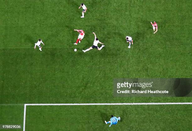 Artem Dzyuba of Russia scores his team's third goal during the 2018 FIFA World Cup Russia group A match between Russia and Egypt at Saint Petersburg...