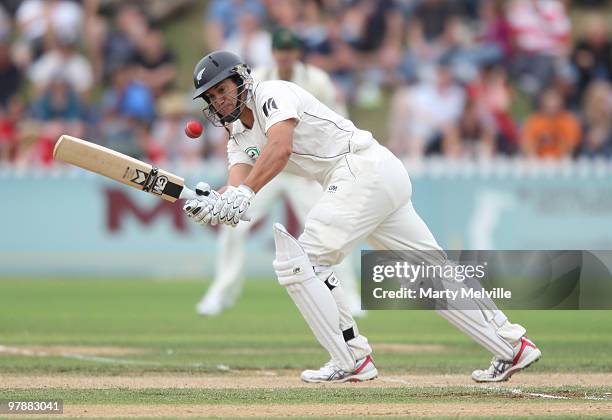 Ross Taylor of New Zealand bats during day two of the First Test match between New Zealand and Australia at Westpac Stadium on March 20, 2010 in...